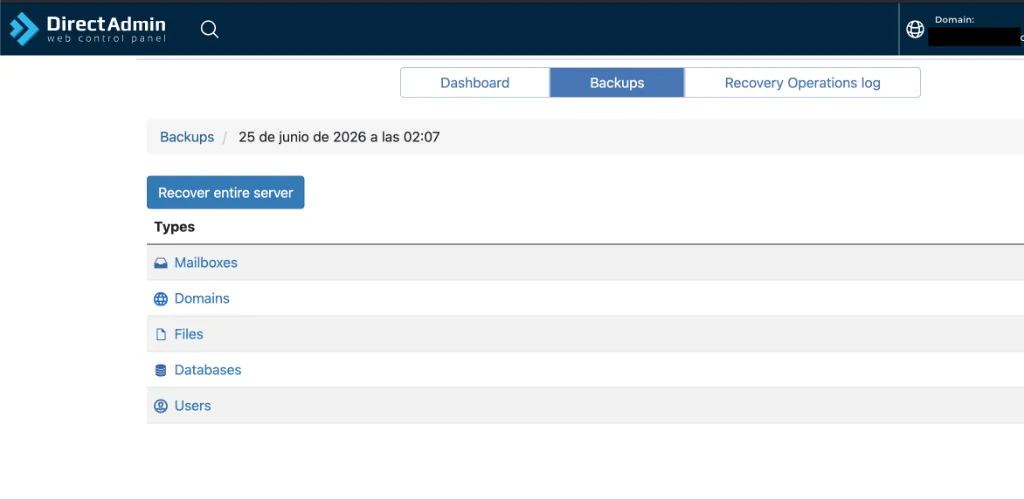 Acronis Backup en DirectAdmin: opciones de recuperación