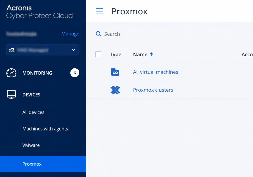 Portal Acronis: gestión de entornos Proxmox