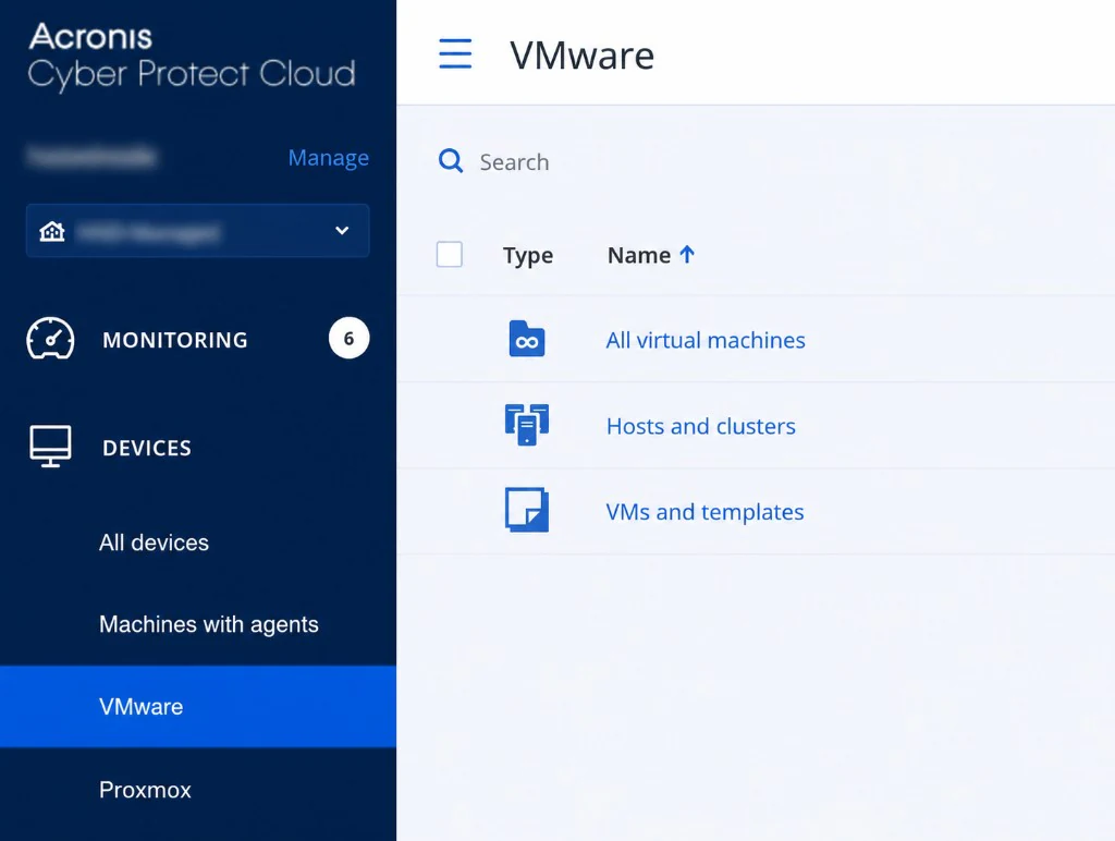 Portal Acronis: gestión de entornos VMware