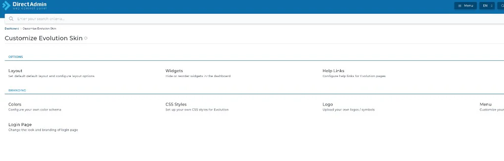 DirectAdmin: personalizar skin Evolution