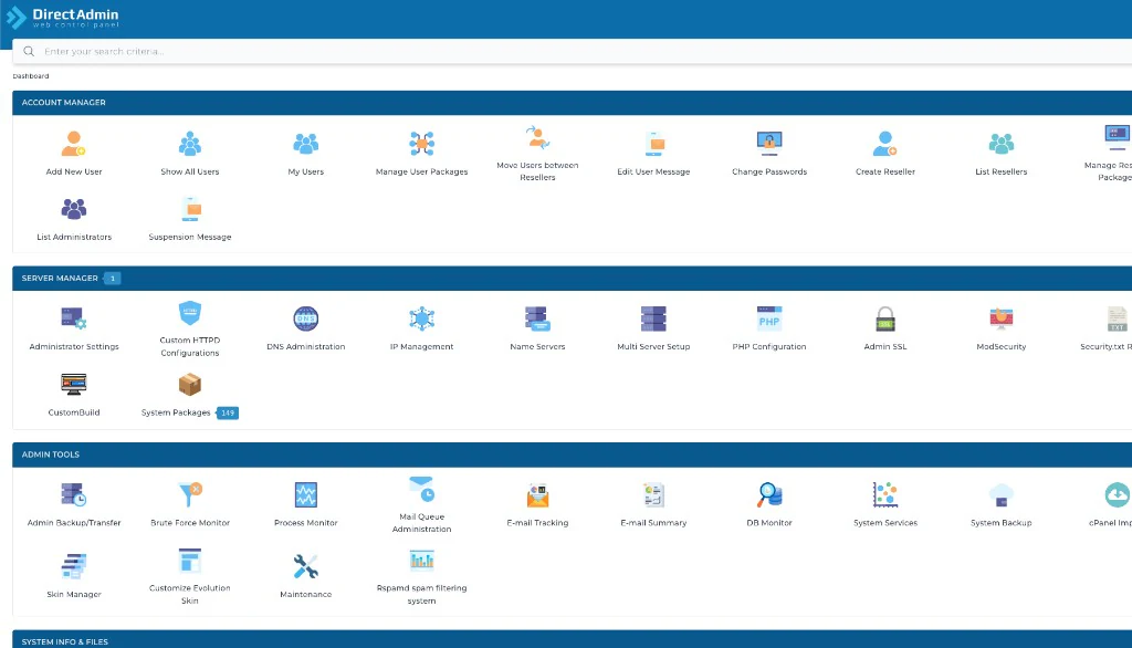 DirectAdmin: panel en modo claro