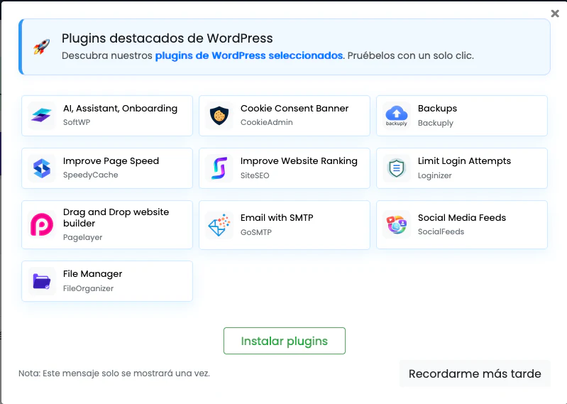 Softaculous: plugins destacados de WordPress